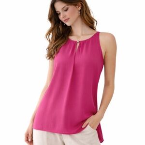 Uterqüe Minimalist Fluid Cami Silk blend Fuchsia Magenta Sleek Drape Key Hole M